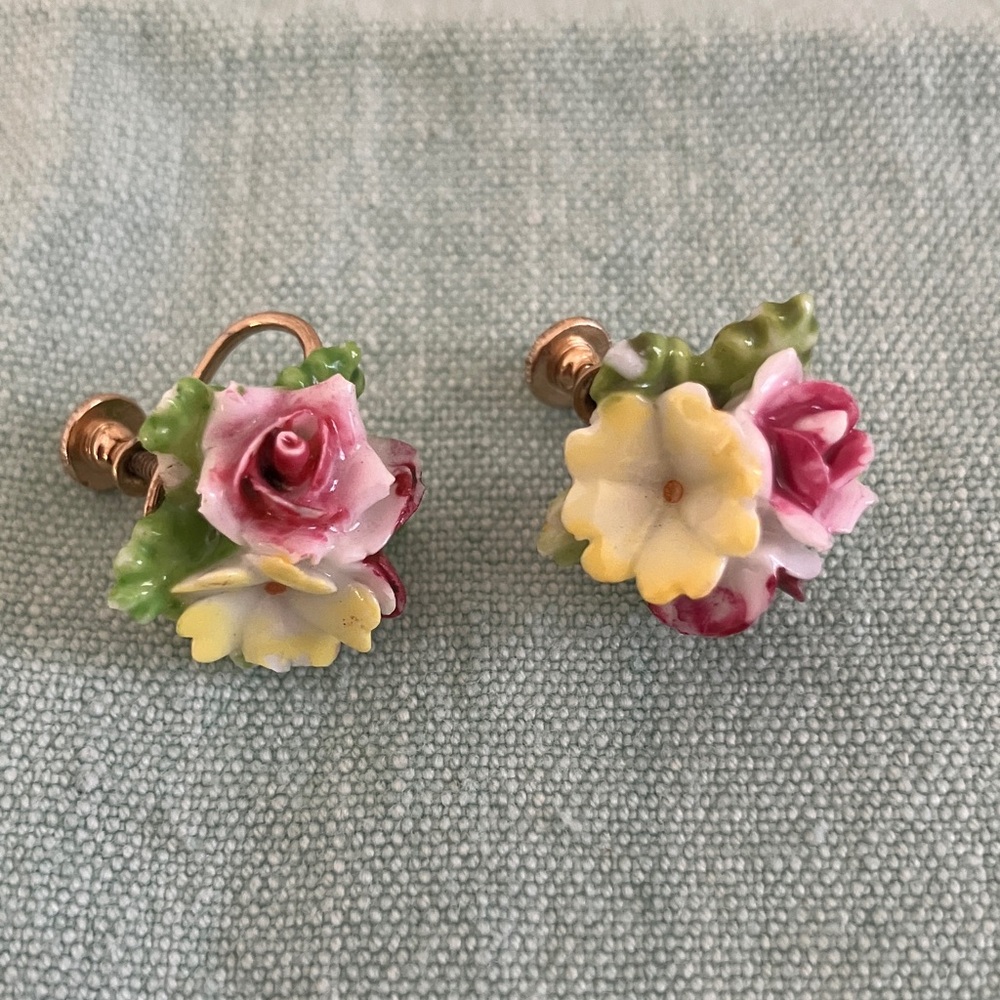 Floral Porcelain Clip-On Earrings